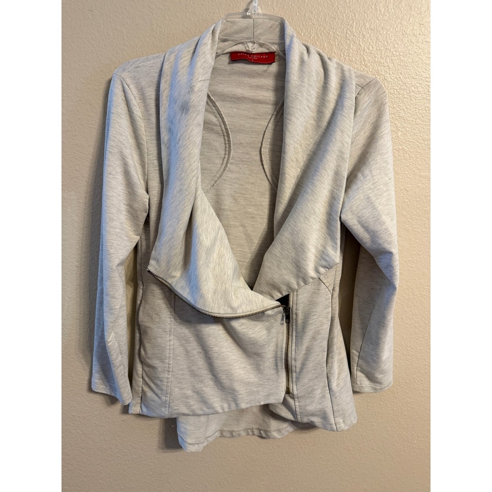 AKIRA CHICAGO RED LABEL Gray Knit Drape Front Zip Cardigan Jacket Women's S